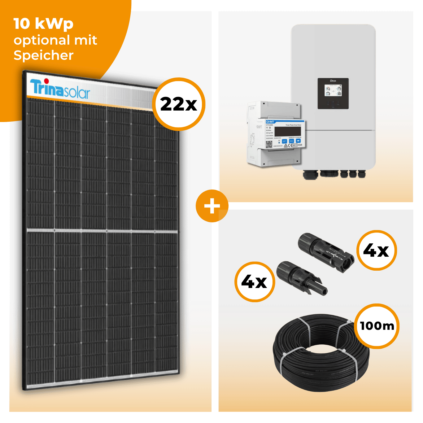 PV Komplettset 10 kWp – 22 x Trina 455 Black Frame & Deye SUN-10K-SG05LP3-EU-SM2 opt. Deye SE-G5.1 pro B - LV Speicher