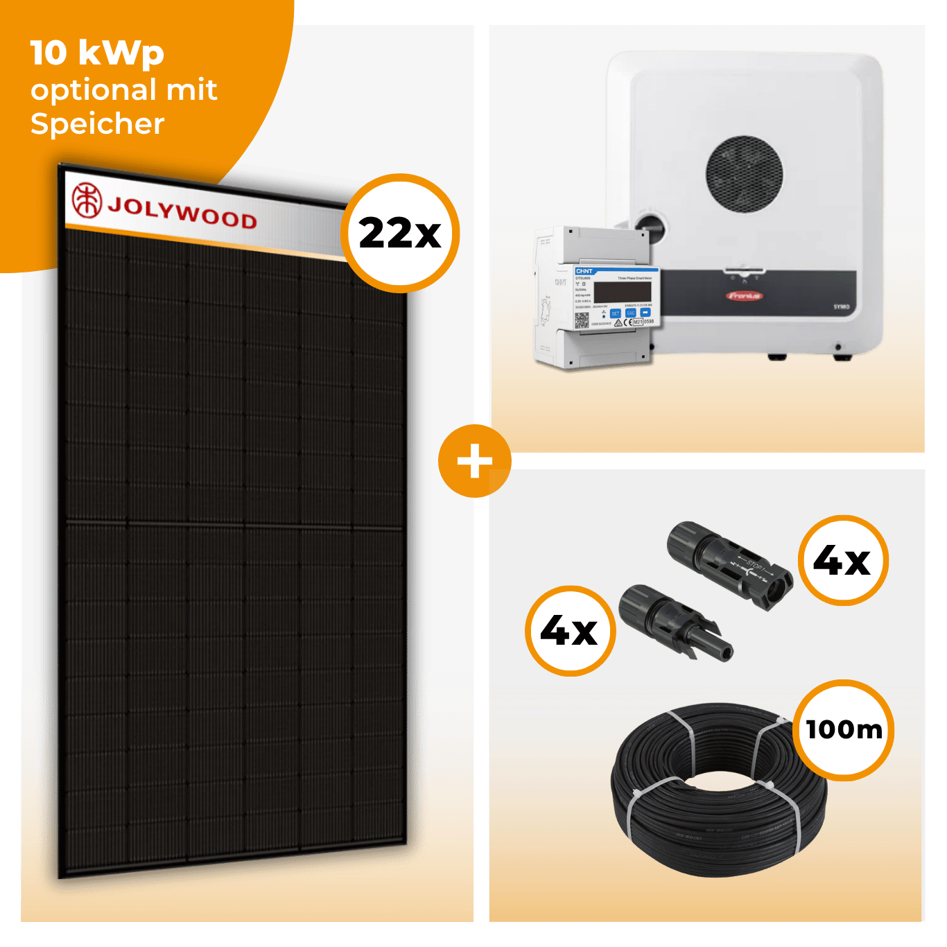 PV Komplettset 10 kWp – 22 x Jolywood 455 Full Black & Fronius Symo GEN24 Plus opt. Fronius Reserva Speicher