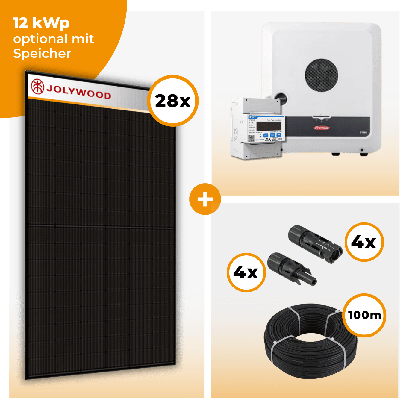 PV Komplettset 12 kWp – 26 x Jolywood 455 Full Black & Fronius Symo GEN24 Plus opt. Fronius Reserva Speicher
