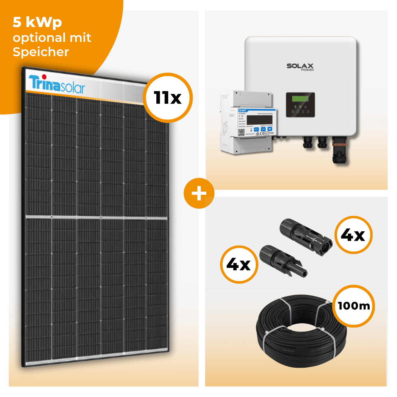 PV Komplettset 5 kWp – 11 x Trina 455 Black Frame & Solax X3 Hybrid opt. T-BAT SYS Speicher