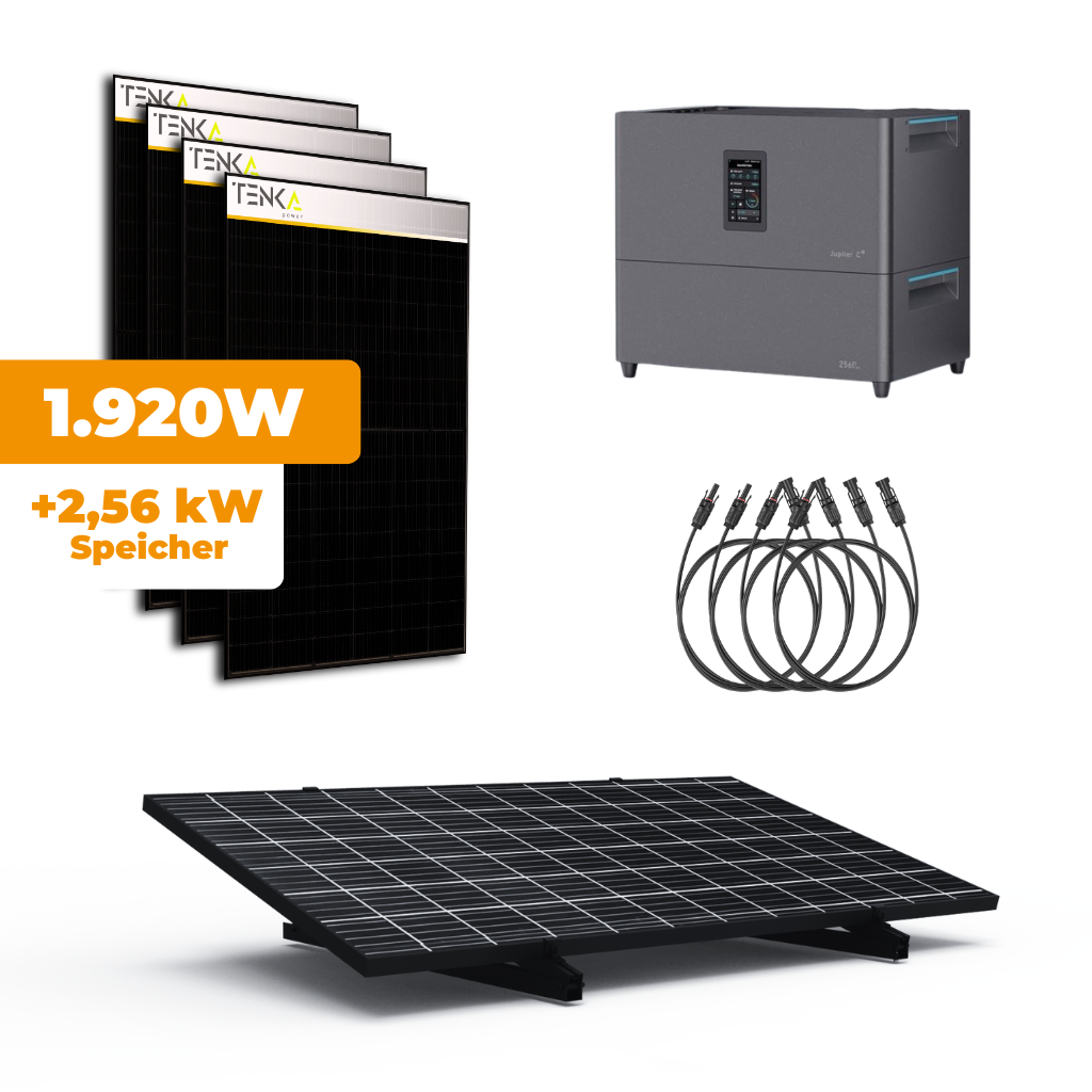 1920W Flachdach und Garten Marstek Jupiter C+ Speicher Set mit 4x Tenka 480W I Full Black I Bifacial I Back Contact