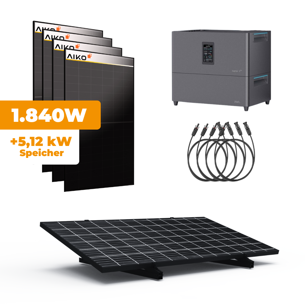 1840W Flachdach und Garten Marstek Jupiter C+ Speicher Set mit 4x AIKO 460W I Full Black I Glas/Glas l Back Contact
