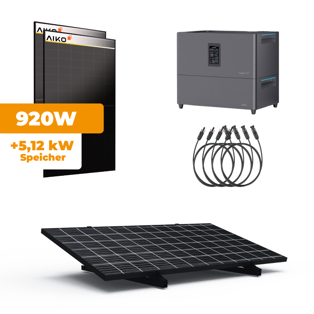 920W Flachdach und Garten Marstek Jupiter C+ Speicher Set mit 2x AIKO 460W I Full Black I Glas/Glas l Back Contact