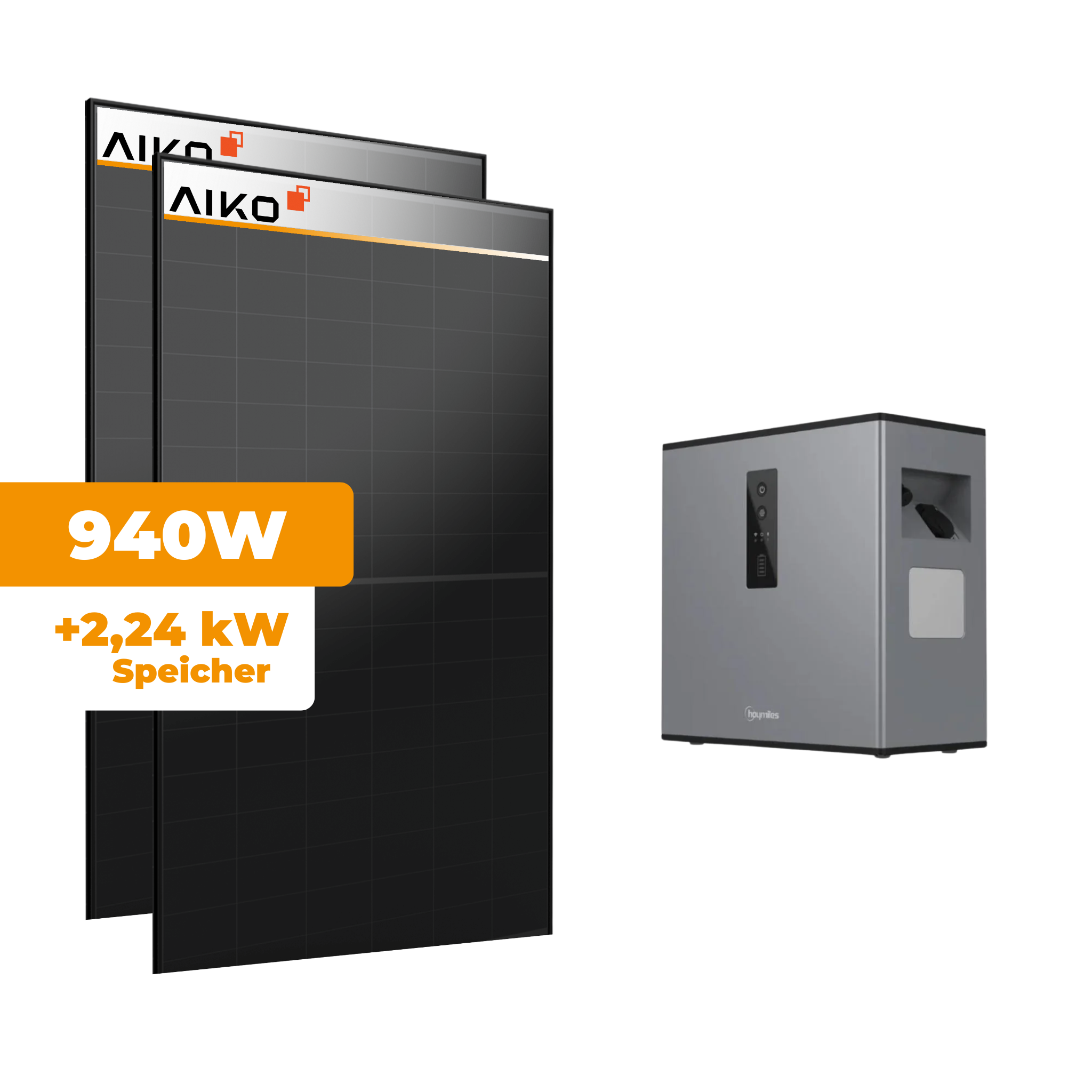 2240W Balkonkraftwerk Aiko 460 Bifacial Glas/Glas mit Hoymiles MS-A2 Batteriespeicher-Wechselrichter