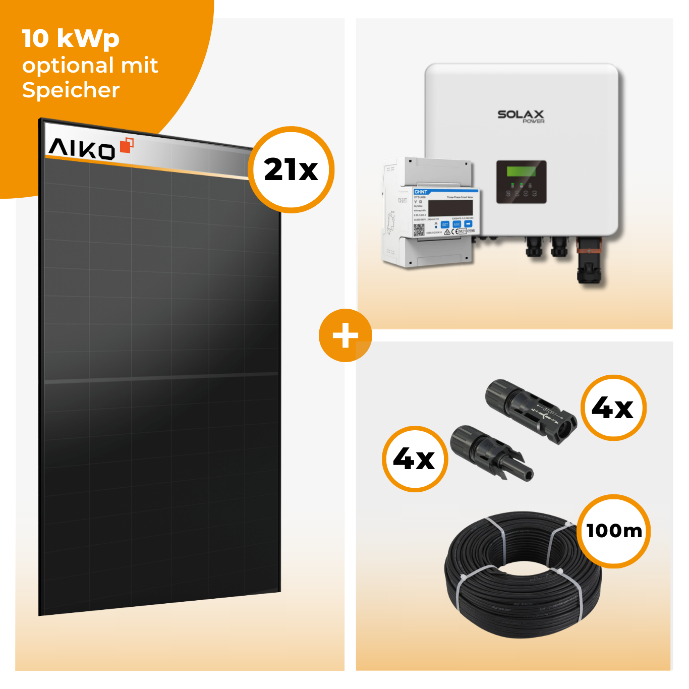 PV Komplettset 10 kWp – 21 x Aiko 470 Neostar 3S+ & Solax X3 Hybrid opt. T-BAT SYS Speicher