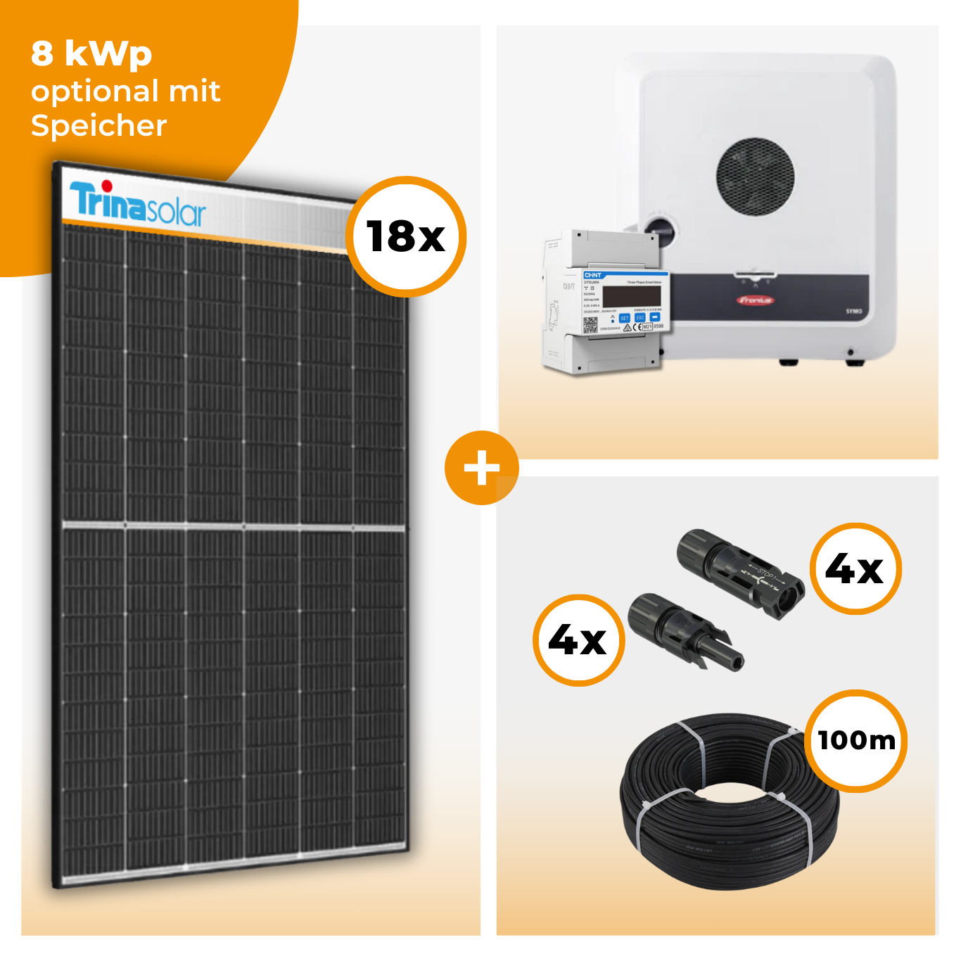 PV Komplettset 8 kWp – 18 x Trina 455 Black Frame & Fronius Symo GEN24 Plus opt. BYD HVM Speichereinheit