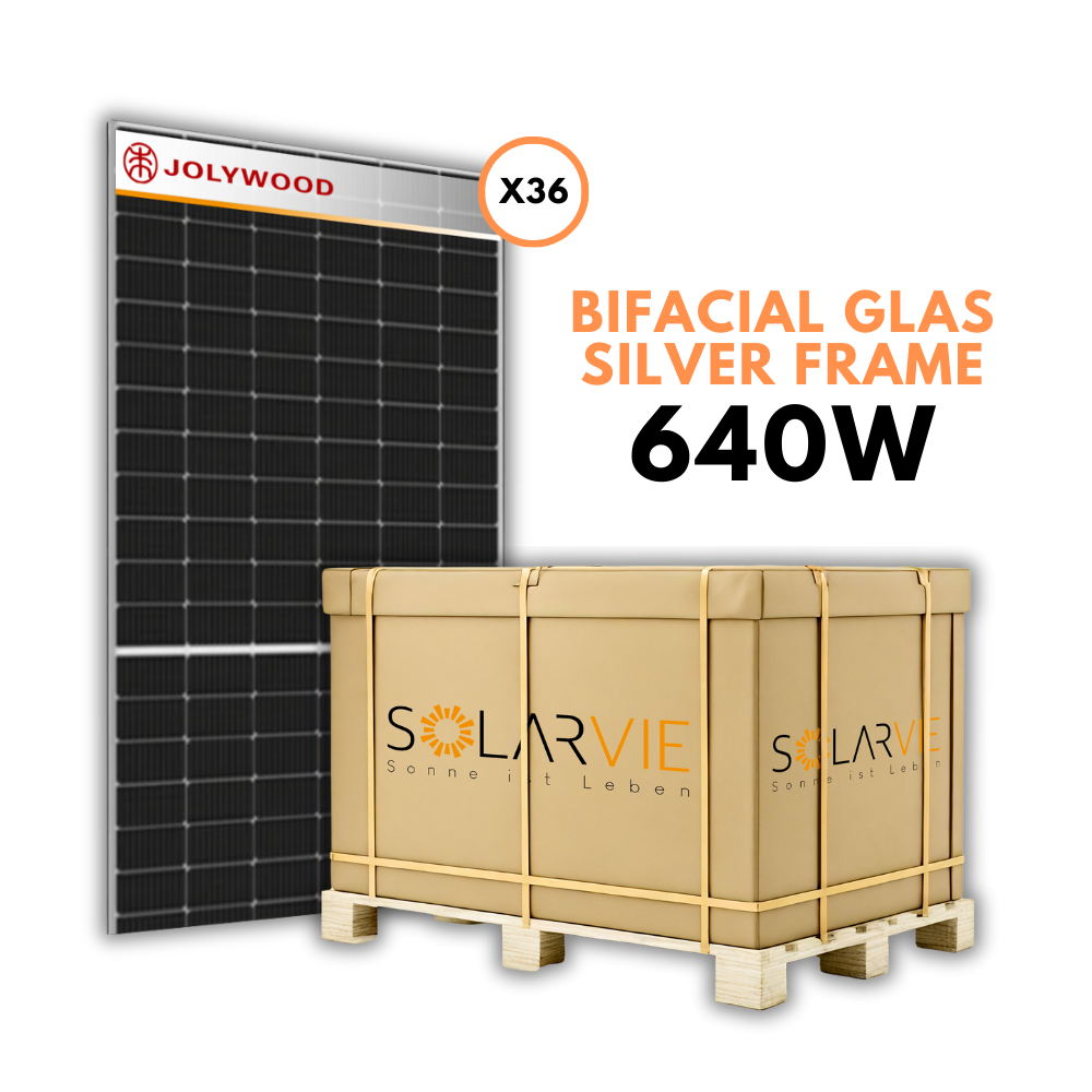 Jolywood 640W Pro Series Bifazial Glas-Glas Silver Frame (Palette = 36 Stück)