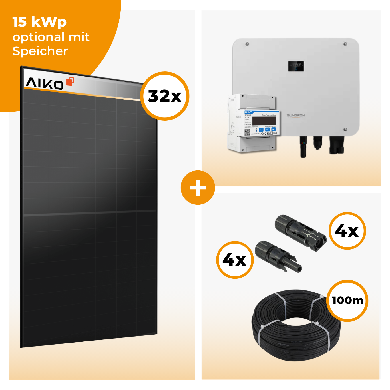 PV Komplettset 5 kWp – 11 x Aiko 470 Neostar 3S+ & Sungrow Hybrid opt. SBR Speicher