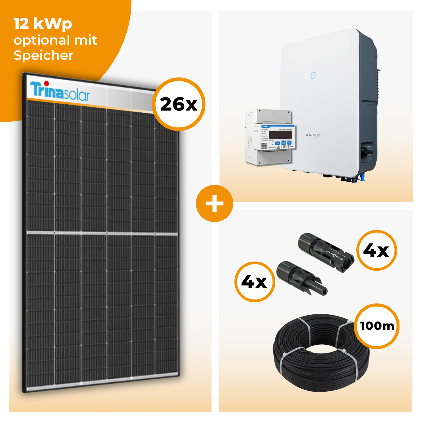 PV Komplettset 12 kWp – 26 x Trina 455 Black Frame & Sungrow Hybrid opt. SBR Speicher