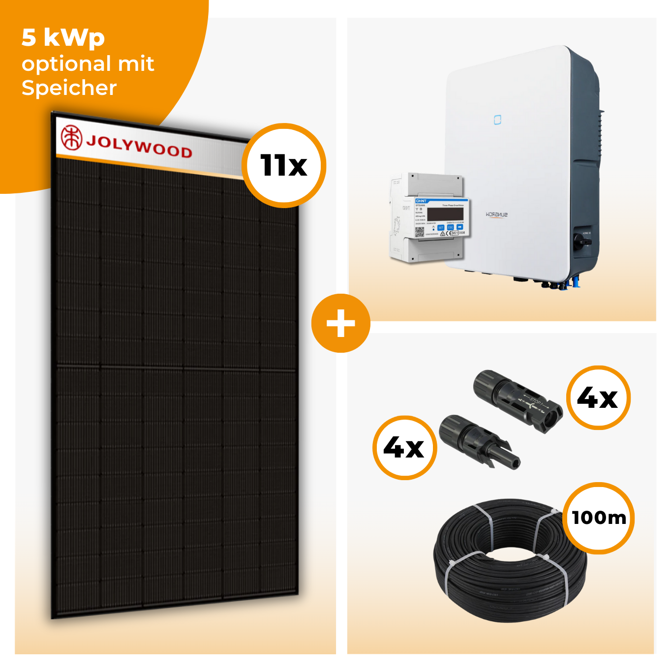 PV Komplettset 5 kWp – 11x Trina 455 Black Frame & Sungrow Hybrid opt. SBR Speicher